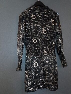 1020 Apparel Black & White Chain Link Print Smocked Mini Bodycon Dress S